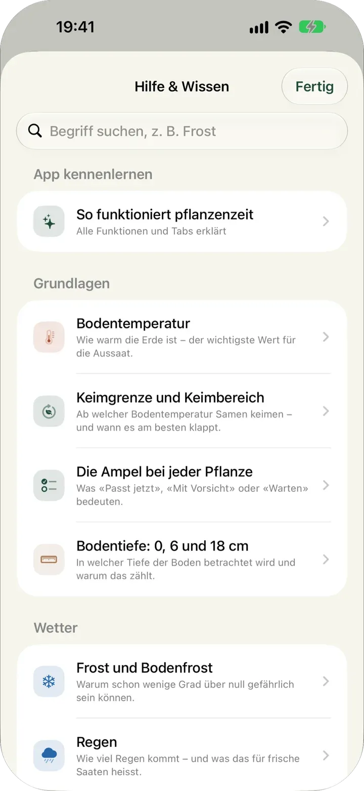 Pflanzenzeit App-Screen
